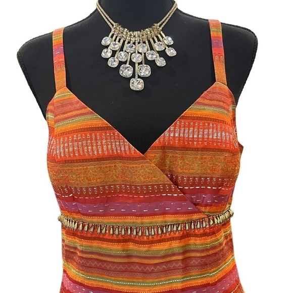 Peruvian Textile Women’s Stripy Multi Colored Woven Knit Sweetheart Dress - Picture 2 of 10